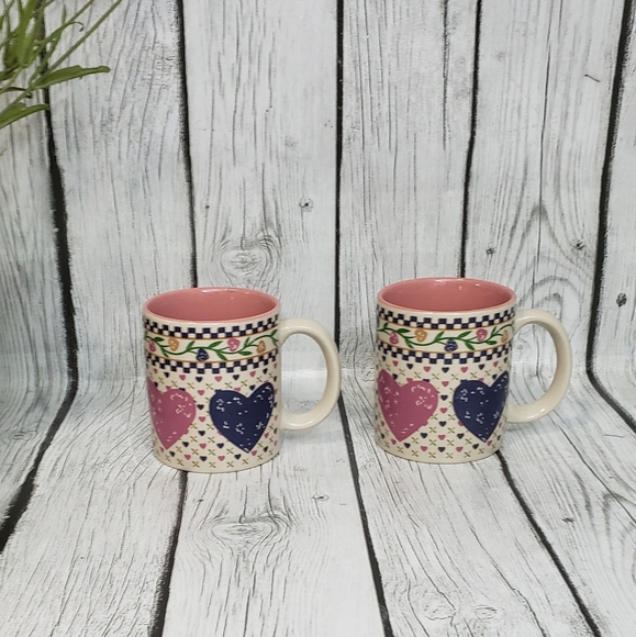 2 Vintage 1986 YFK Designs Hearts Delight Collection Mugs - Picture 3 of 9